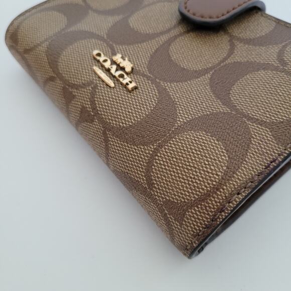 Coach Wallet Crossgrain Leather Monogram Brown Tan Medium Bifold Logo Compact - Picture 9 of 9